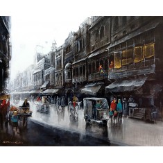 K Mehmood, 24 x 30 Inch, Acrylic and Charcoal on Canvas, Cityscape Painting, AC-KHM-001